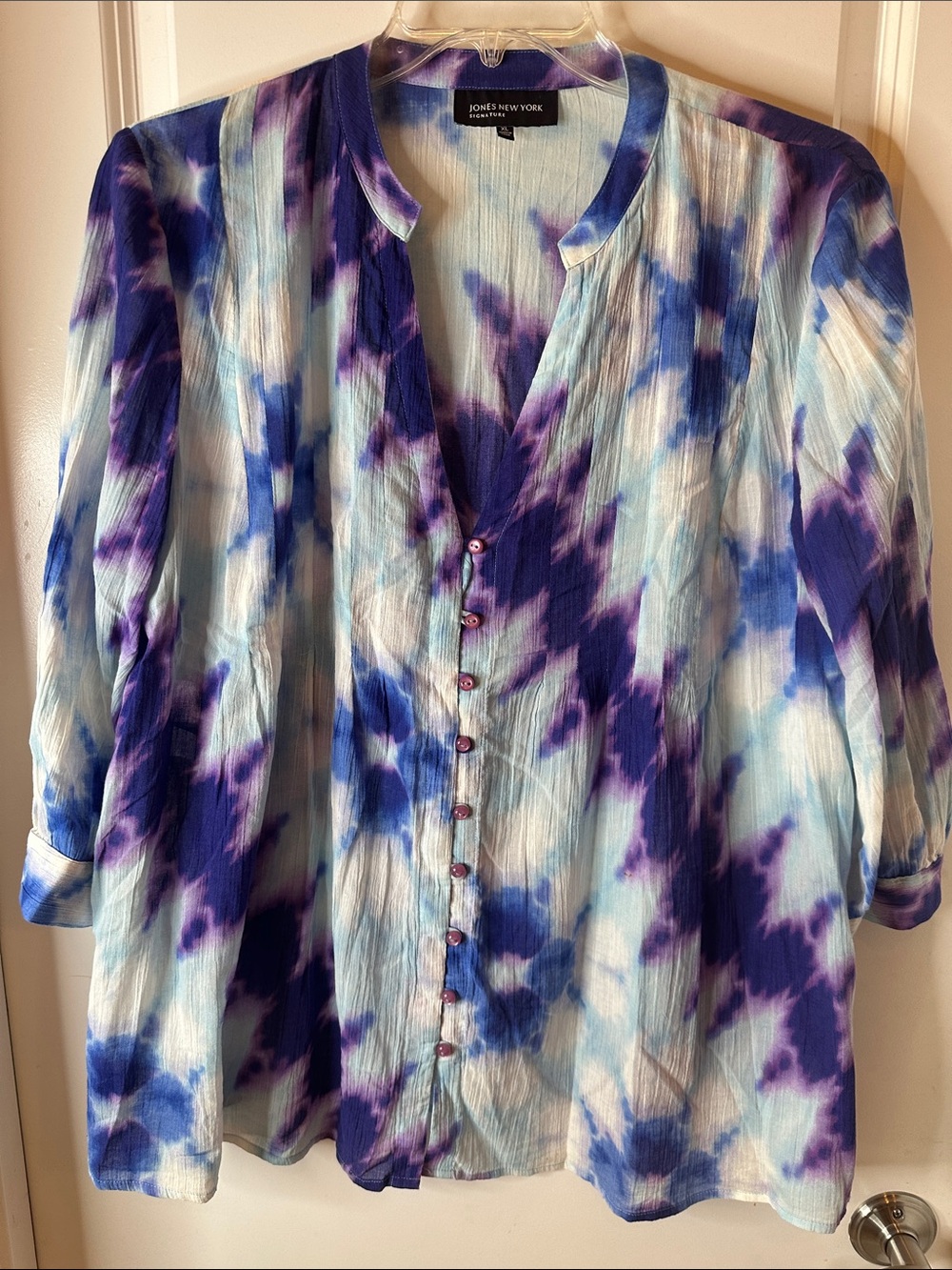 Jones New York Blue & Purple Tie-Dye Button Front Tunic